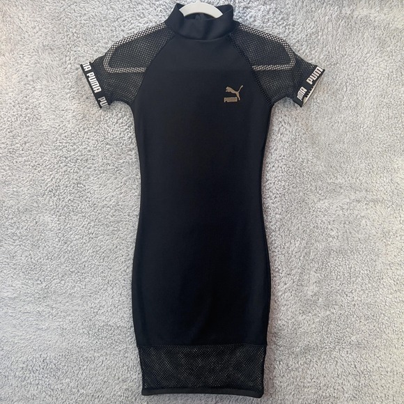Puma Dresses & Skirts - Puma Little Black Dress XS Whimsigoth Coquette Mesh Bodycon Stretchy Athletic